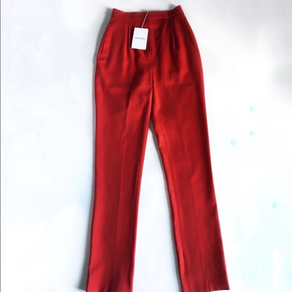 SOLD. NWT Valentino Wool Super High Waisted Red Pants - Picture 3 of 6